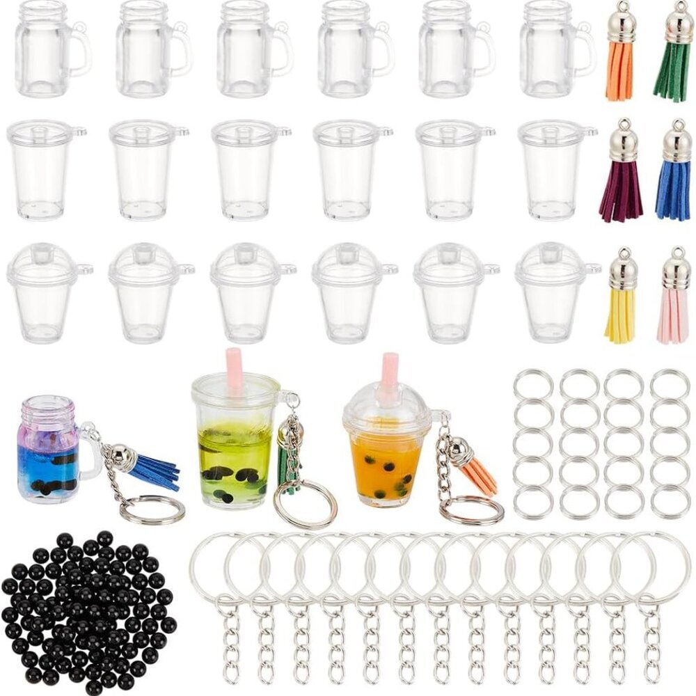 204pcs Mini Cup Keychain Kit Bubble Tea Accessories Set Pendant Charms with Ring